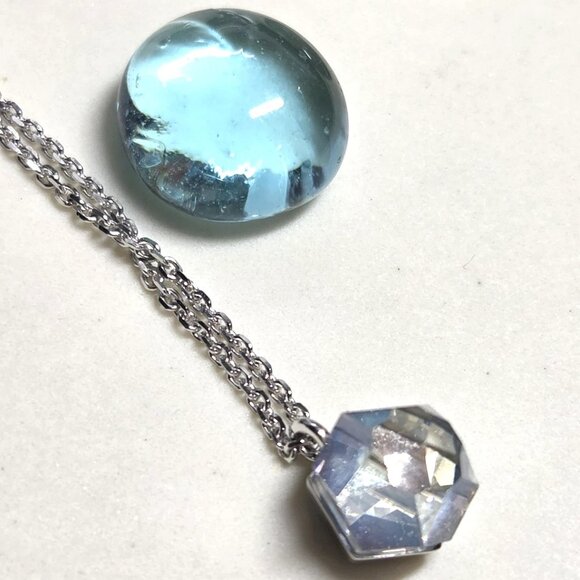 Authentic Swarovski Solitaire Clear Crystal Single Stone Necklace Silver Tone - Picture 9 of 11